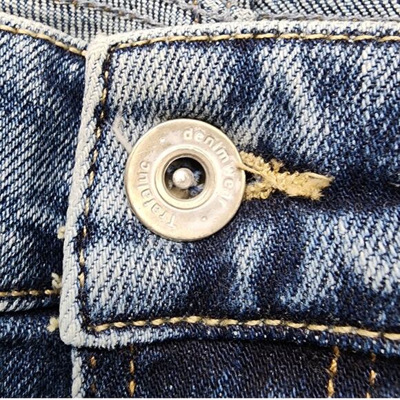 Zara Trafaluc denimwear Jeans Womens 8 Blue Distressed Graffiti Slim Leg Raw Hem - Picture 2 of 16